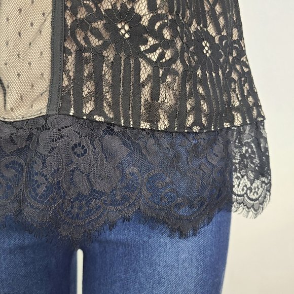 DEX Nude Black Lace Short Sleeve Top Size M - Picture 7 of 14